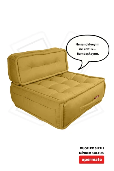 Xpermate DuoFlex Sırtlı Minder Koltuk İskandinav Tarzı Ergonomik  Sırtlıklı Oturma Minderi 80x80x30 Hardal ürün görseli