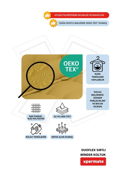 Xpermate DuoFlex Sırtlı Minder Koltuk İskandinav Tarzı Ergonomik  Sırtlıklı Oturma Minderi 80x80x30 Hardal - Resim 3