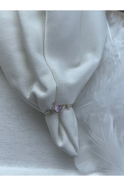 Minimal Mor Kedi Gözü Gümüş Tel Yüzük ürün görseli 1