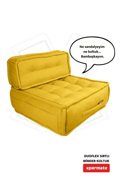 Xpermate DuoFlex Sırtlı Minder Koltuk İskandinav Tarzı Ergonomik  Sırtlıklı Oturma Minderi 80x80x30 Sarı ürün görseli