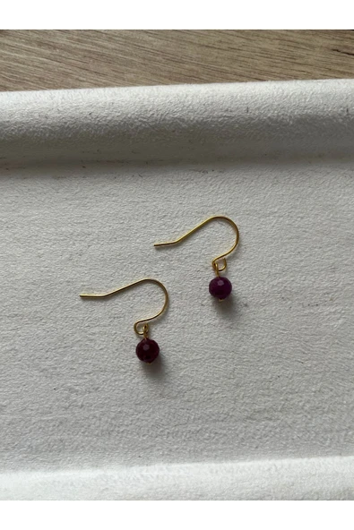 Yakut Taşı Altın Kaplama Modern Sallantı Küpe El Yapımı