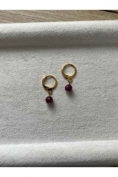 Yakut Taşı Altın Kaplama Halka Küpe El Yapımı