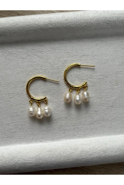 Çoklu Gerçek İncili Altın Kaplama Küpe El Yapımı ürün görseli 1