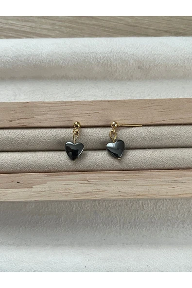 Kalp Hematit Taşı Altın Kaplama Top Küpe ürün görseli 1