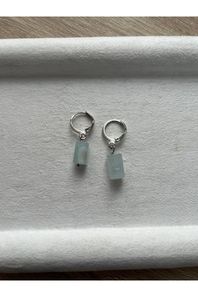 Silindir Akuamarin Taşı Gümüş Kaplama Halka Küpe El Yapımı ürün görseli 1