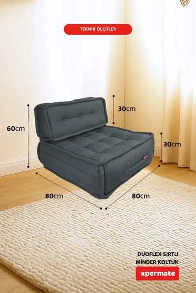 Xpermate DuoFlex Sırtlı Minder Koltuk İskandinav Tarzı Ergonomik  Sırtlıklı Oturma Minderi 80x80x30 Antrasit - Resim 2