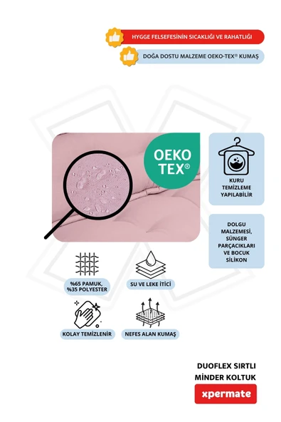 Xpermate DuoFlex Sırtlı Minder Koltuk İskandinav Tarzı Ergonomik  Sırtlıklı Oturma Minderi 80x80x30 Pembe - Resim 3