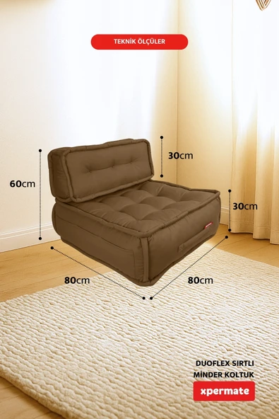 Xpermate DuoFlex Sırtlı Minder Koltuk İskandinav Tarzı Ergonomik  Sırtlıklı Oturma Minderi 80x80x30 Kahverengi - Resim 2