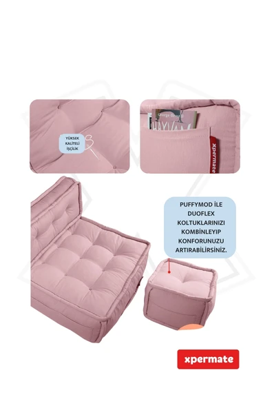 Xpermate DuoFlex Sırtlı Minder Koltuk İskandinav Tarzı Ergonomik  Sırtlıklı Oturma Minderi 80x80x30 Pembe - Resim 4