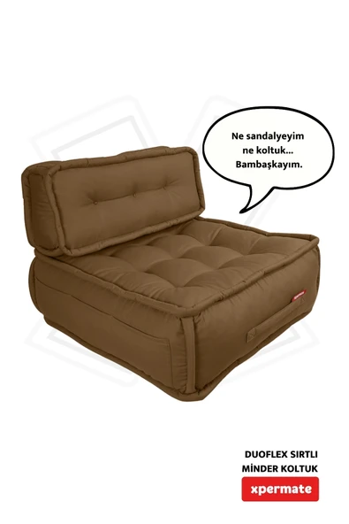 Xpermate DuoFlex Sırtlı Minder Koltuk İskandinav Tarzı Ergonomik  Sırtlıklı Oturma Minderi 80x80x30 Kahverengi ürün görseli