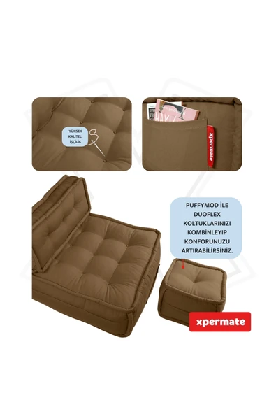 Xpermate DuoFlex Sırtlı Minder Koltuk İskandinav Tarzı Ergonomik  Sırtlıklı Oturma Minderi 80x80x30 Kahverengi - Resim 4