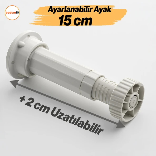 Ayarlanabilir 4 Adet 15 Cm Plastik Ayak Dolap Mobilya Tezgah Yükseltici Yükseltme Ayağı Ayakları - Resim 5