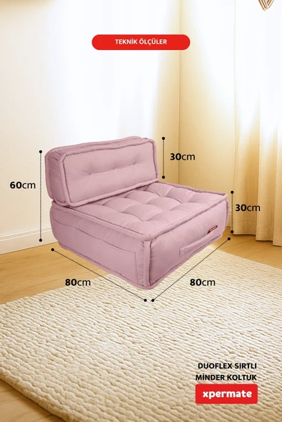 Xpermate DuoFlex Sırtlı Minder Koltuk İskandinav Tarzı Ergonomik  Sırtlıklı Oturma Minderi 80x80x30 Pembe - Resim 2