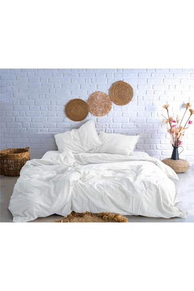 Sheri Home Tekstil Tufted Vintage Handmade Çift Kişlik Nevresim Takımı - Cream - Resim 2