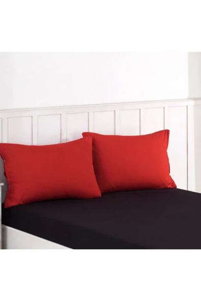 Sheri Home Tekstil Lüx Kırmızı Ranforce Pamuklu 2’li Yastık Kılıfı 1.kalite Lüx ürün görseli 1