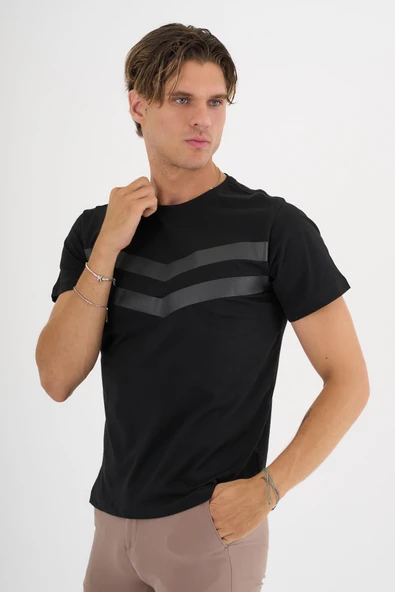 Erkek Siyah Baskılı %100 Pamuklu Standart Kalıp T-Shirt - 8