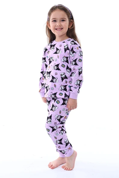 Kuromi Desenli Kız Çocuk Pijama Takımı Pembe 3-8 Yaş - Resim 4