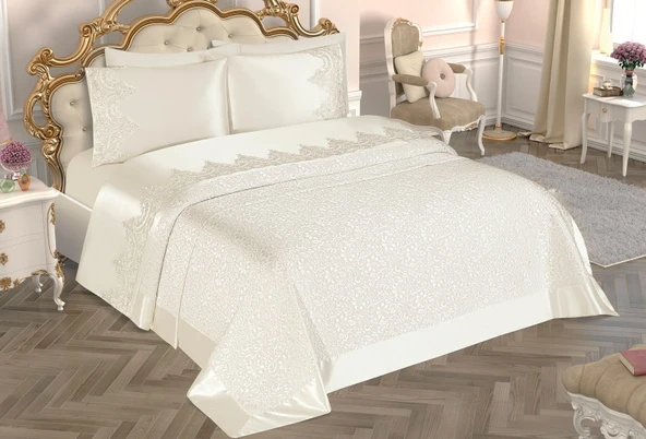 Selin 6 Parça Fransız Dantelli Çift Kişilik Pike Takımı - 2