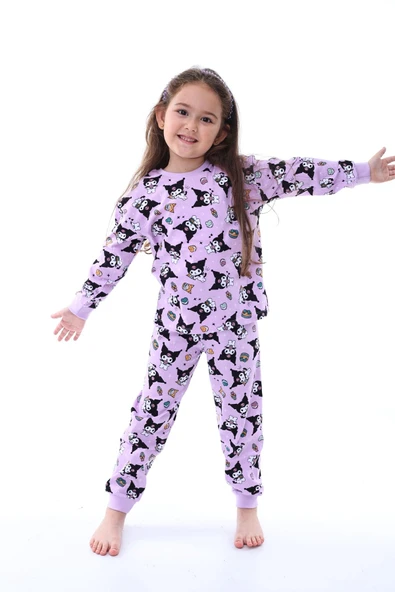 Kuromi Desenli Kız Çocuk Pijama Takımı Pembe 3-8 Yaş - Resim 2