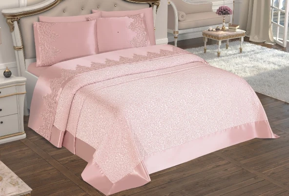 Selin 6 Parça Fransız Dantelli Çift Kişilik Pike Takımı - 4