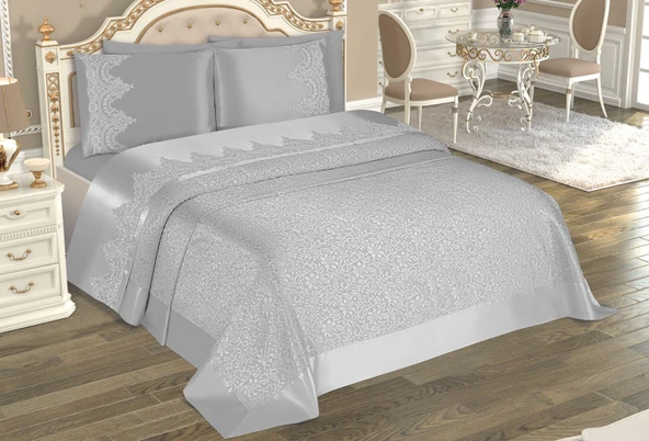 Selin 6 Parça Fransız Dantelli Çift Kişilik Pike Takımı - 3