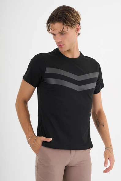 Erkek Siyah Baskılı %100 Pamuklu Standart Kalıp T-Shirt - 6