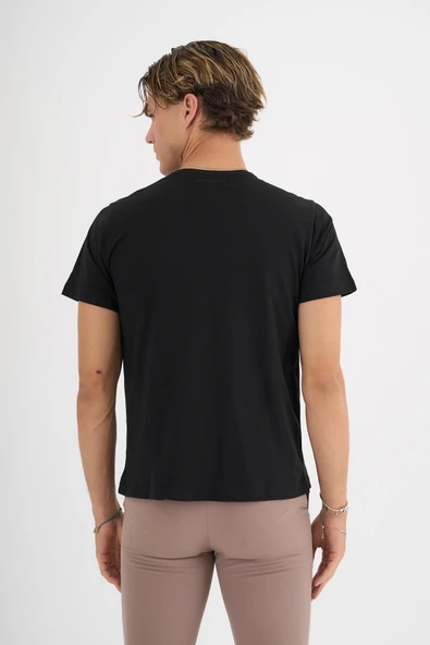 Erkek Siyah Baskılı %100 Pamuklu Standart Kalıp T-Shirt - 3