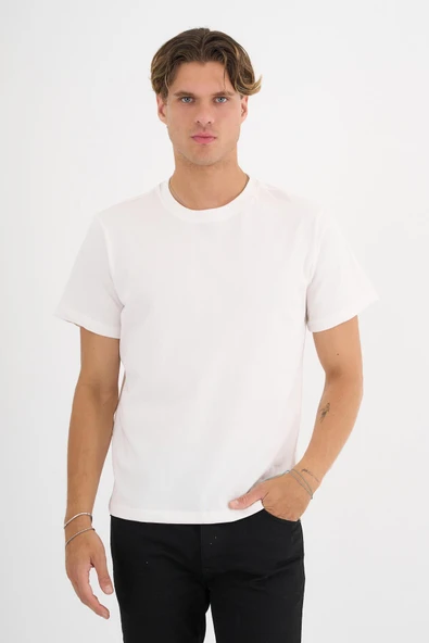 Erkek Ekru %100 Pamuklu Standart Kalıp T-Shirt - 6