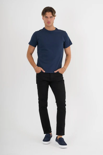 Erkek Lacivert %100 Pamuklu Standart Kalıp T-Shirt - 2