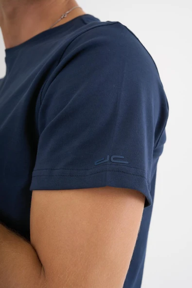 Erkek Lacivert %100 Pamuklu Standart Kalıp T-Shirt - 11