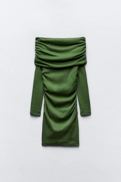 Kadın Madonna Mendil Yaka Fırsat ürün Büzgülü Mini Elbise - Resim 3