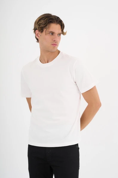 Erkek Ekru %100 Pamuklu Standart Kalıp T-Shirt - 7