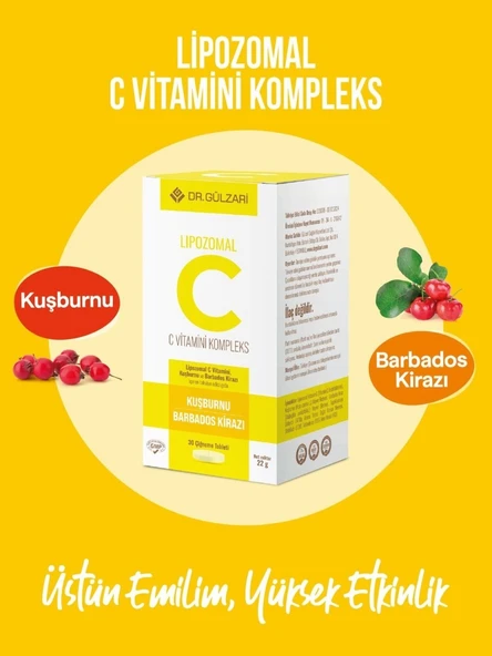 Dr.Gülzari Lipozomal Vitamin C Kompleks 30 Çiğneme Tableti 8699868780074 ürün görseli