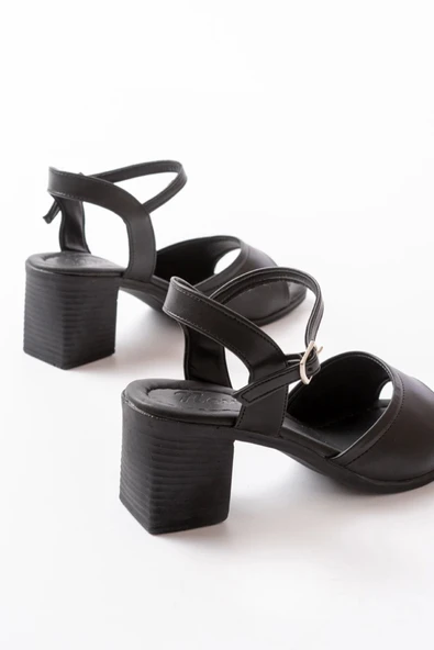 K-13 Siyah Günlük  Topuklu Kadın Sandalet - Resim 5