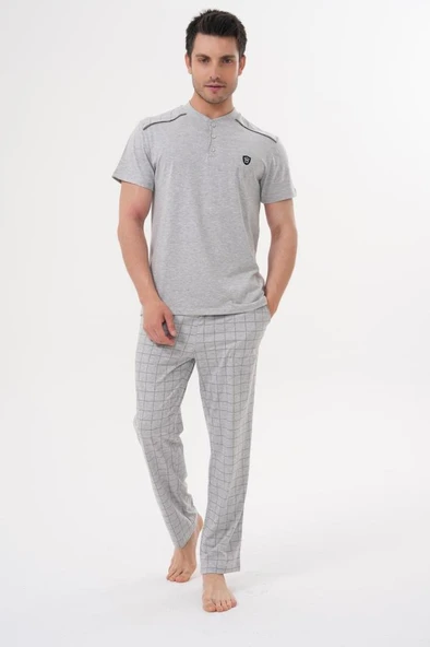 Mecit 2980 Gri Büyük Beden 3 Parça Erkek Şortlu Pijama Takımı - Resim 2