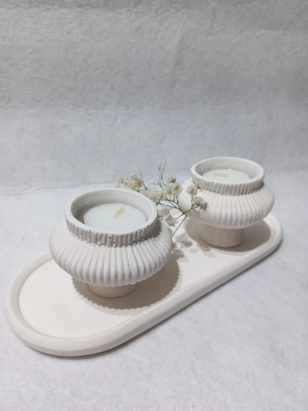 TABAKLI 2'Lİ FİJİ MUMLUK SET BEYAZ ürün görseli 1