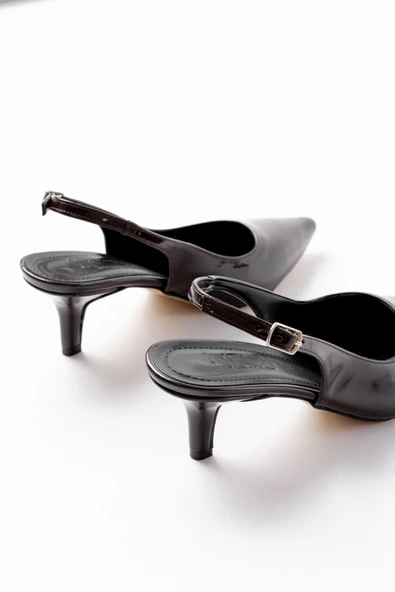 St-1152 Kahve Rugan Günlük 7 Cm Topuklu Kadın Ayakkabı - Resim 5