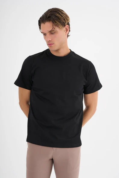 Erkek Siyah %100 Pamuklu Standart Kalıp T-sihrt - 8
