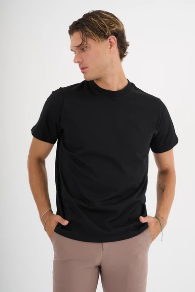 Erkek Siyah %100 Pamuklu Standart Kalıp T-sihrt - 6