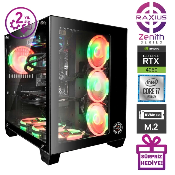 RaXius Zenith Z1 i7 4060-1a27F08 i7-12700F 64GB 2TBSSD RTX4060 FreeDOS Gaming Masaüstü Bilgisayar ürün görseli 1