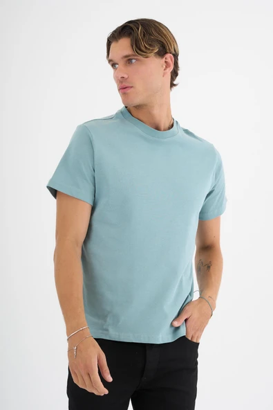 Erkek Yeşil %100 Pamuklu Standart Kalıp T-Shirt - 4