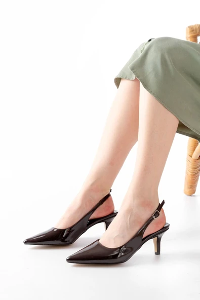 St-1152 Kahve Rugan Günlük 7 Cm Topuklu Kadın Ayakkabı - Resim 2