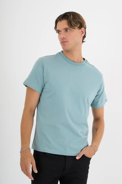 Erkek Yeşil %100 Pamuklu Standart Kalıp T-Shirt - 9