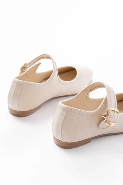 2606 Bej Baretli Günlük Bayan Ayakkabı - Resim 4