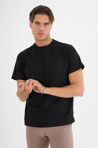 Erkek Siyah %100 Pamuklu Standart Kalıp T-sihrt - 7