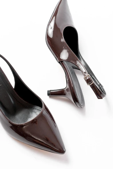 St-1152 Kahve Rugan Günlük 7 Cm Topuklu Kadın Ayakkabı - Resim 4