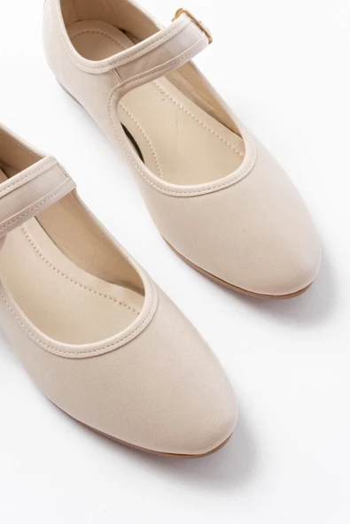 2606 Bej Baretli Günlük Bayan Ayakkabı - Resim 3