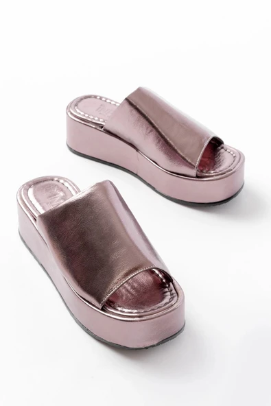 861-1011 Rose Cam Kırığı Geniş Bantlı Dolgu Kadın Terlik - Resim 5