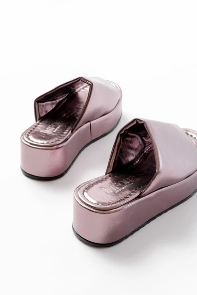 861-1011 Rose Cam Kırığı Geniş Bantlı Dolgu Kadın Terlik - Resim 3