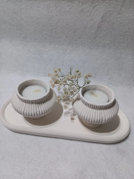 TABAKLI 2'Lİ FİJİ MUMLUK SET BEYAZ - Resim 4